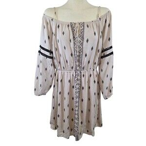 Maurices Dress Womans Large Tan Boho Aztec Southwest Off Shoulder NWT